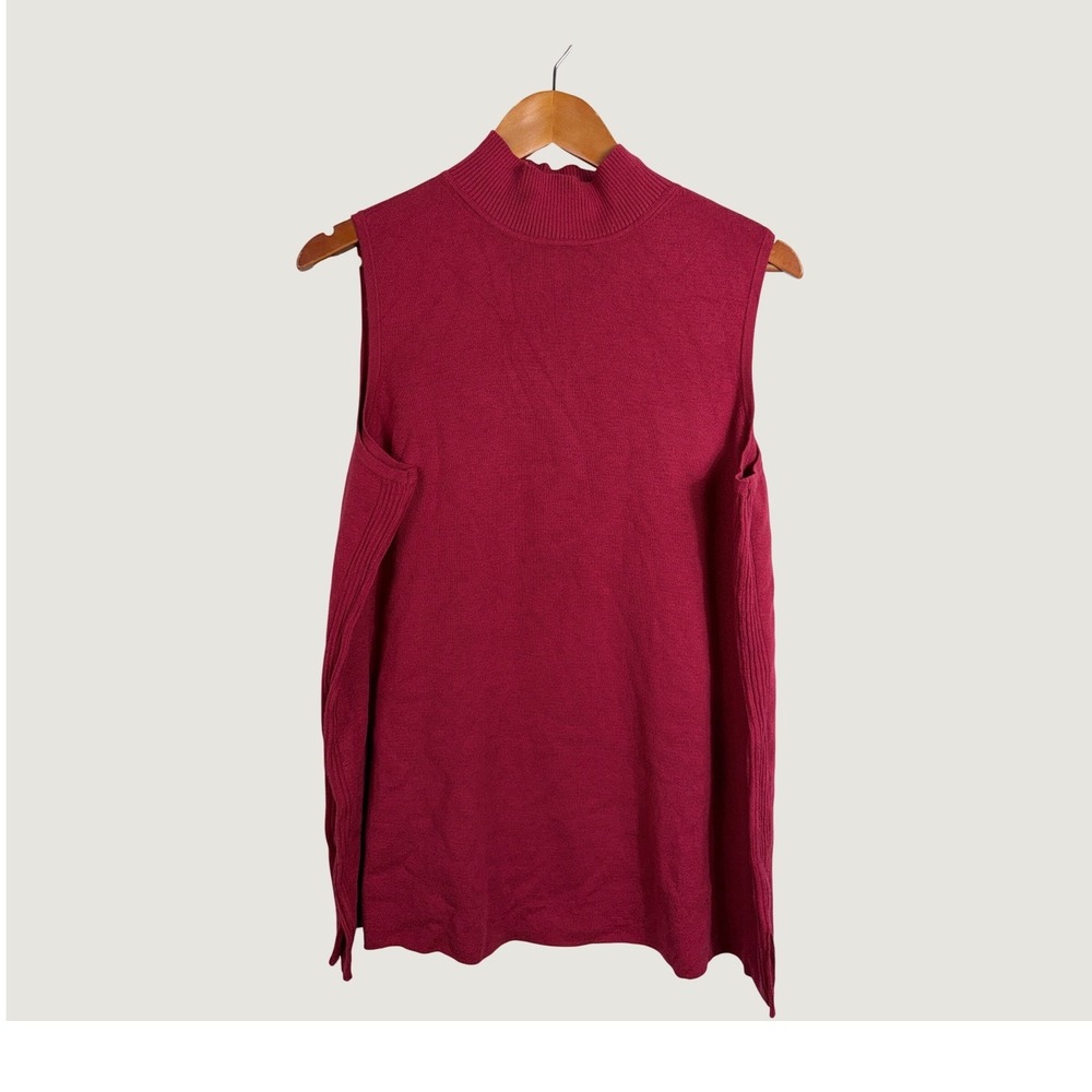 Chico's Sleeveless Sweater 3 XL Red Mock Neck Cashmere Blend Knit Top